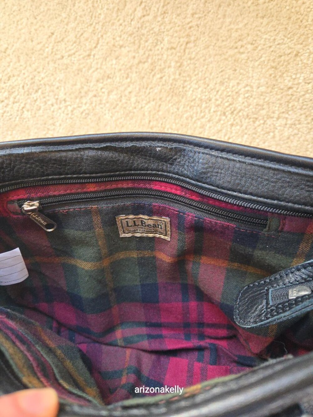 NWOT L.L. Bean Wool & Leather Satchel Handbag Purse Bag Plaid Lining - Picture 11 of 16